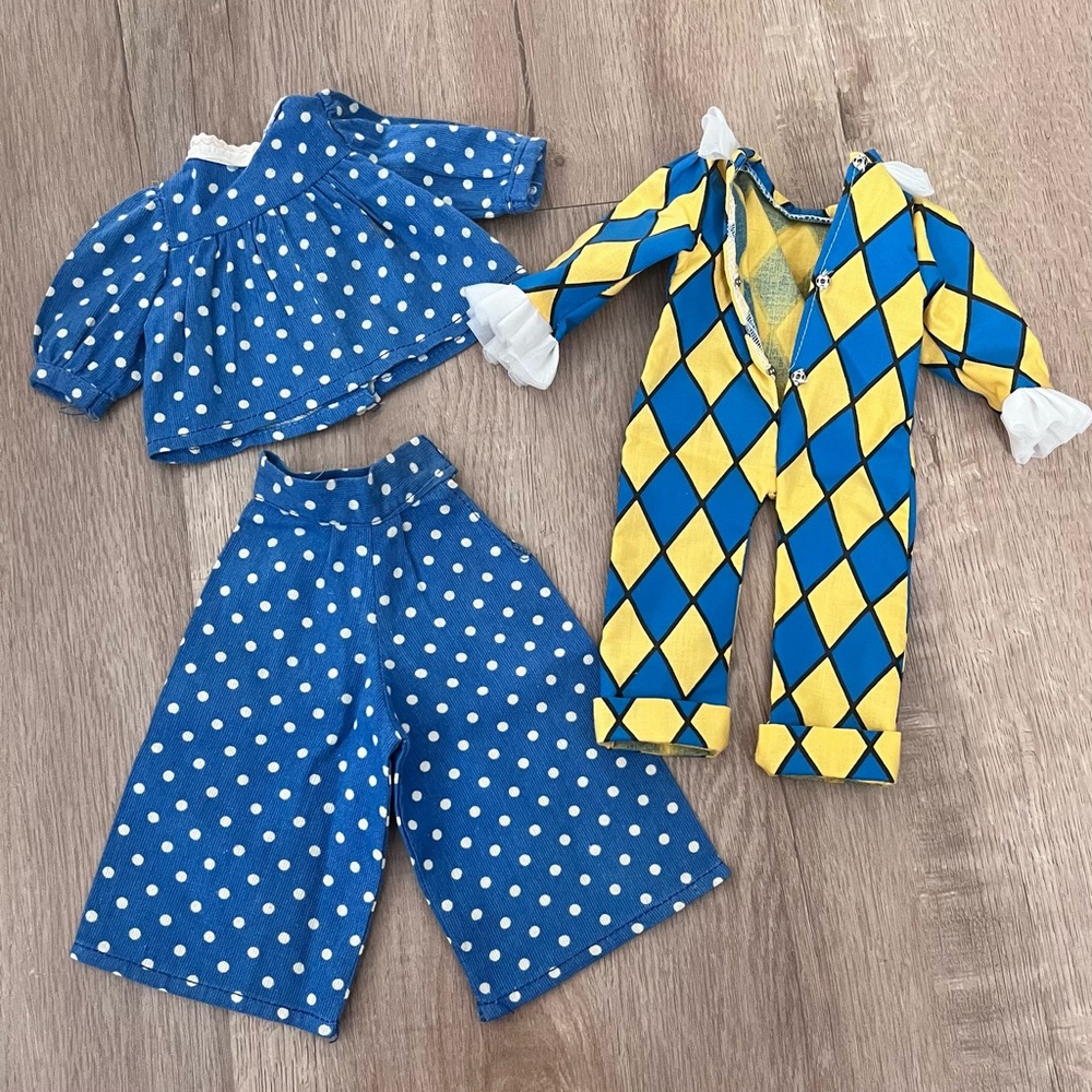 Vintage Doll‎ Cotton Clothing - Two Piece Blue Outfit And One Jumpsuit 3 PCs